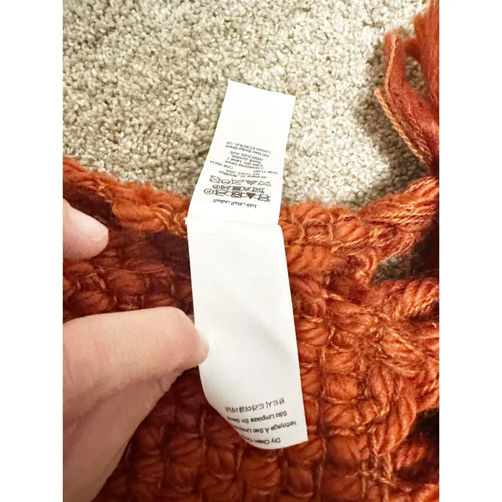 West Elm‎ Textured Woven Throw Blanket Rust Orange Fringe Tassel Boho Modern